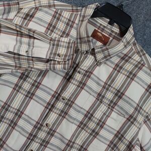Bob Timberlake Shirt Mens 2XL Beige Plaid Button Down Outdoors Camping Hiking